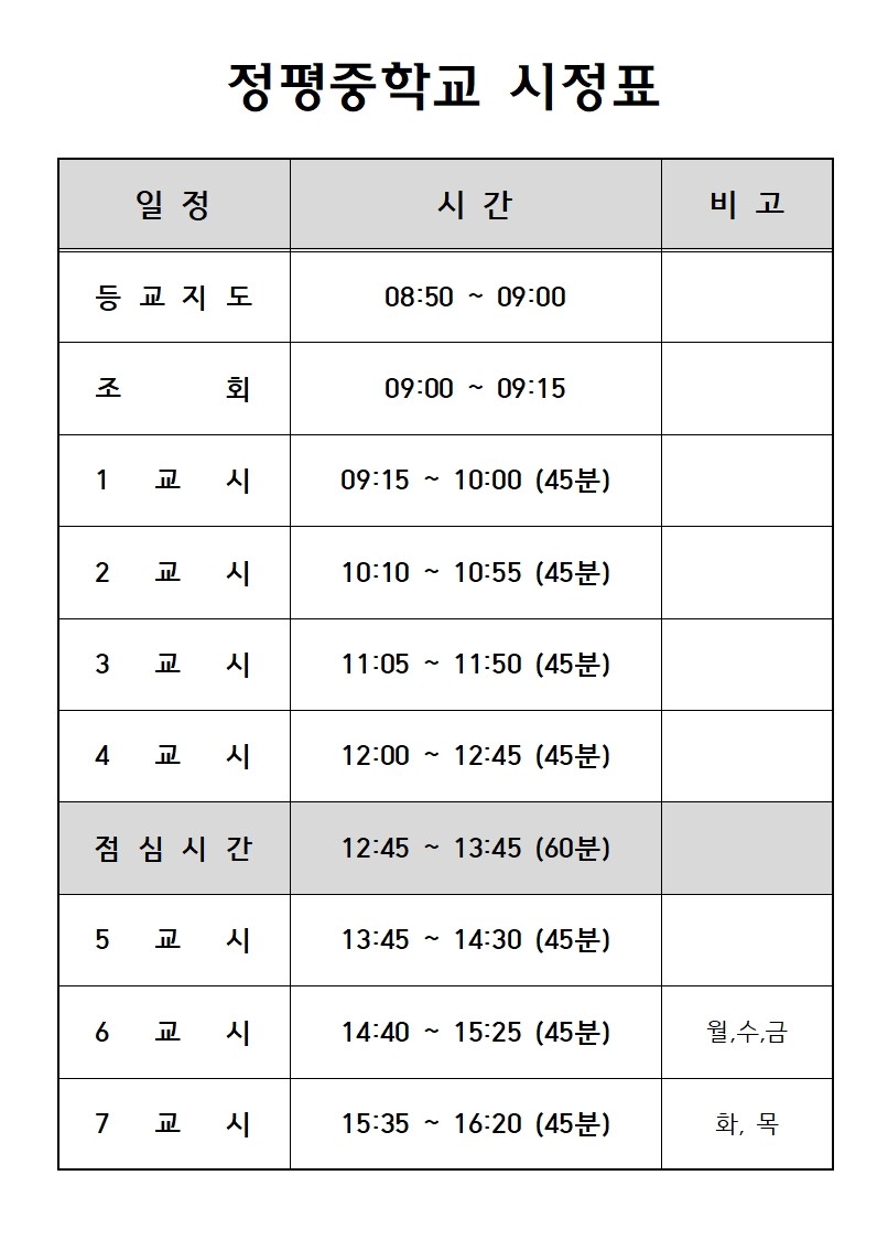 공지사항 < 알림마당 | 정평중학교 정평중학교
