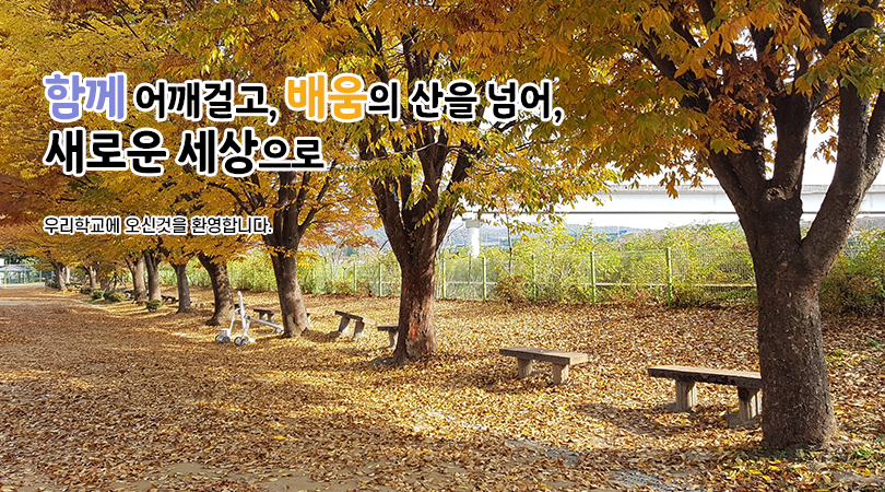 함께 어깨걸고, 배움의 산을 넘어, 새로운 세상으로 우리학교에 오신것을 환영합니다.